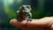 Tiny Alligator On Hand: Exotic Miniature Characterized Animal Art