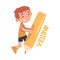 Tiny Boy Holding Huge Yellow Pencil, Cute Kid Drawing with Large Crayon Cartoon Style Vector Illustration