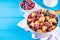 Tiny breakfast croissant cereals with fresh berries and milk