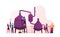 Tiny Characters Create new Recipe Distilling Liquid in Apparatus for Essential Oil Extraction in Lab. Cosmetic Perfumery