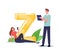 Tiny Characters with Gen Z Generation Virtual Communication Concept. Young Man and Woman with Smartphones