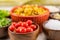 Tiny Cherry Tomatoes in Wooden Bowl