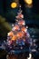 tiny Christmas tree made of glass as decoration for New Year holidays, forest, winter season