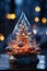 tiny Christmas tree made of glass as decoration for New Year holidays, forest, winter season