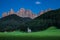 Tiny Church of San Giovanni in South Tyrolâ€™s Val di Funes in front of Dolomite mountain