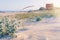 Tiny cozy house on the seashore among sand and cactuses