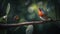 Tiny and cute bird looking at a prey butterfly, generative ai