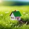Tiny cute toy house deep in the grass in the Close up with depth of