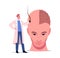 Tiny Doctor Character Holding Follicle Prepare Huge Male Head for Hair Transplantation Procedure, Plastic Surgery