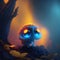 Tiny fairy creature in a magical fairy-tale forest. generative ai. Cute monster in the foggy forest. Little magical creature with