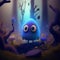 Tiny fairy creature in a magical fairy-tale forest. generative ai. Cute monster in the foggy forest. Little magical creature with