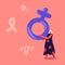 Tiny Female Character Holding Huge Venus Symbol in Hands. Estrogen and Estradiol Hormones Concept