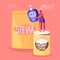 Tiny Female Character Stand on Coconut Sugar Box near Stevia Package Holding Blood Glucose Meter