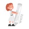 Tiny Girl Drawing with Huge White Pencil, Cute Girl Holding Large Crayon Cartoon Style Vector Illustration