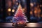 tiny glass gifts and decorations in the winter forest, decorated for Christmas or New Year\\\'s holiday, garlands, a fairy-tale