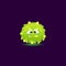 Tiny green monster with round slime shape and horns crying