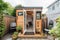 tiny home in a bustling city, with eclectic mix of people and places