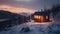 tiny house in winter mountain. generative ai.