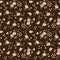 Tiny Light Pink Daisy Flower Seamless Pattern With Dark Brown Background