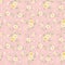 Tiny Light Yellow Daisy Flower Seamless Pattern With Pinky Peach Background