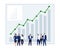Tiny little men on the background of a growing chart with an arrow. Concept illustration about investing, business development,