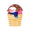 Tiny Male Character Sitting on Huge Ice Cream in Waffle Cone. Pink and Choco Icecream Scoop, Strawberry