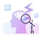 Tiny Male Doctor Character Holding Magnifying Glass Looking on Huge Human Head with Apoplexy Attack in Brain
