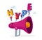 Tiny Male and Female Character Hold Huge Letters Stand on Megaphone. Spreading Hype Content in Social Networks