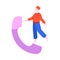 Tiny Man Character with Huge Phone Receiver Vector Illustration