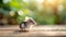 Tiny mouse on wooden floor. Small rodent. Soft focus and bokeh background