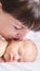 Tiny newborn. Mother touch little people. Healthcare massage concept. Parenthood