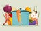 Tiny people cooking huge food vector illustration. Healthy food cooks by little characters concept. People chefs cooking