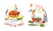 Tiny People Cooking Huge Roasted Turkey and Dressing Fresh Salad with Oil Vector Set