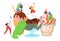 Tiny people decorate ice cream, dessert time, delicious sweet food, hot summer, woman cook, cartoon style vector