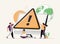 Tiny people examining operating system error warning on web page isolated flat vector illustration. Cartoon mistake