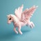 Tiny Pink Felt Pony Flying On A Blue Background