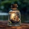 Tiny Pirate Ship in a Bottle with Ocean Background