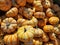 The tiny tiger pumpkins at the local market.