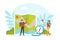 Tiny Tourists Characters with Huge Travel Camping and Hiking Elements, Family Couple Going on Vacation Cartoon Vector