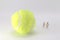 Tiny toys play tennis on the big tennis