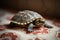 Tiny Turtle Rests Its Head On Miniature Pillowcase. Generative AI