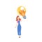 Tiny Young Woman with Huge Lightbulb, Creative Idea, Solution Concept Cartoon Style Vector Illustration