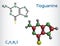 Tioguanine, thioguanine or 6-thioguanine molecule. Structural chemical formula and molecule model.