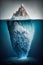 Tip of an iceberg in a icy sea seen from over and under the water. Generative AI