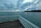 Tip of San Simeon Public Pier at sunset on the Central Coast of California