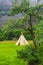 Tipi tent in Norwegian nature and forest