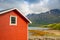 Tipical red fishing houses on fjord, Lofoten islands, Norway