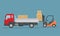 Tipper truck and Forklift truck isolated on blue background.