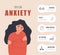 Tips for anxiety. Happy woman hugging herself. Mental health concept. Infographic of psychology help. Mood disorder