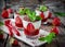 Tiramisu with fresh strawberries in a glass